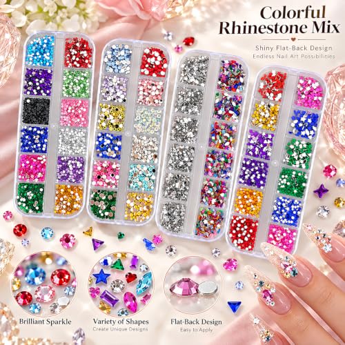 4Boxes-48Girds 4000Pcs Colorful Rhinestones Nail Charms Set for DIY Design - color: Colorful