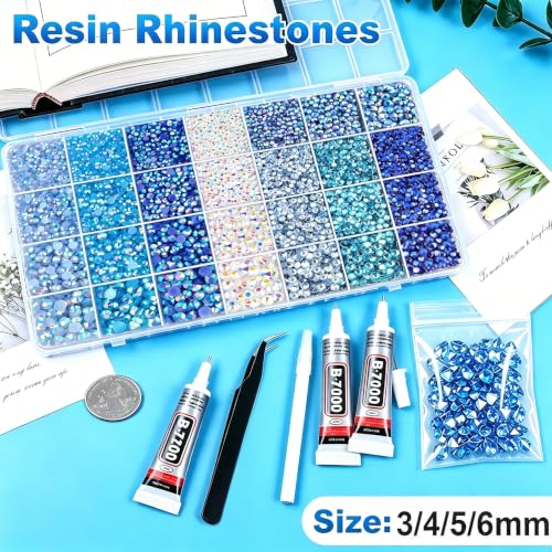 28000 Pcs Blue Rhinestones for Bedazzling 3/4/5/6mm Gems for Crafting DIY - color: Blue