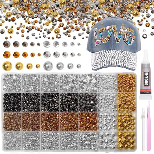 14000Pcs Gold Silver Flatback Rhinestones and Pearls for Bedazzling Kit - color: S4