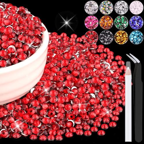 6000PCS 4mm Resin Rhinestones Bulk for Crafting (Red), Flatback Bedazzling Crystals for Crafts DIY Nail Decoration, Gems Charms for Tumbler Shoes Clothing Fabric with Pickup Pen and Tweezers - color: B06 Resin Rhinestones (Red), size: 4mm