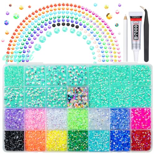 qiipii 28 Grids 2-6mm Aqua Green AB Resin Rhinestones w Glue for Bedazzling - color: Aqua/Jade Green, size: Jelly