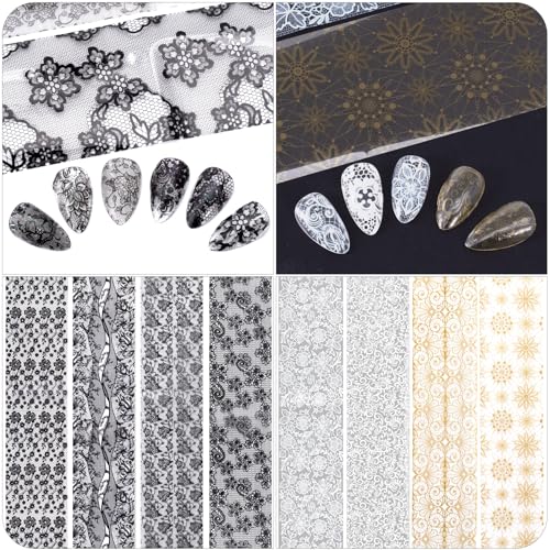 SmallCat 20 Sheets Nail Transfer Foil, 7.87"×1.57", Black/White/Gold - color: Black, White, Gold (20×4cm)
