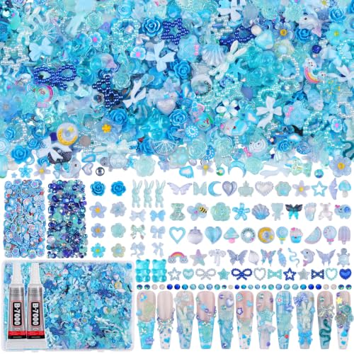 2000Pcs Junk 3D Nail Charms Bulk Y2k Cute Nail Gems for Nails Design Kit - color: Blue