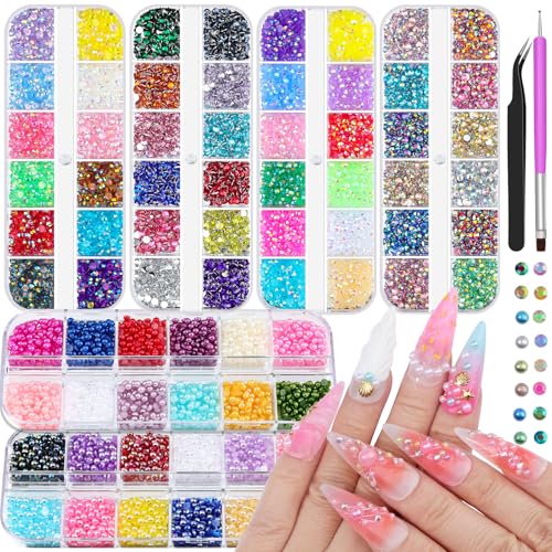 6 Boxes Resin Rhinestones for Bedazzling Kit, 3mm Mixed-Color Jelly Clear AB Rhinestones Flatback Small Pearls Accessories with Tweezers and Brush for Crafting Nail Art DIY Cap Tumblers Face Makeup - color: Mixed-Color - 3mm