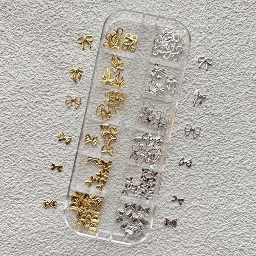 Mixed Gold Bow Nail Art Charms 3D Silver Rhinestones Design Nail Supplies Jewelry Decoration for Women DIY Accessories - color: Rhinestone 04