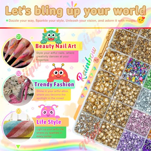 qiipii 28 Grids Champagne Gold 2-6mm Resin Rhinestones w B7000 Glue for Bedazzling Crafting Colorful Flatback Stones Diamonds Crystals Gems Bedazzler Kit for Nails Face Eyes Makeup Tumblers DIY Crafts - color: Champagne Golden, size: Crystal