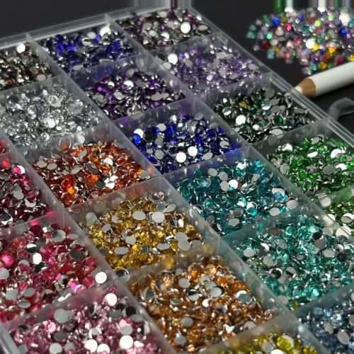 Nail Art Rhinestones Kit Nail Gems Ab Flatback Rhinestones Gems Stones (24 Grid 3mm) - color: 24 Grid 3mm