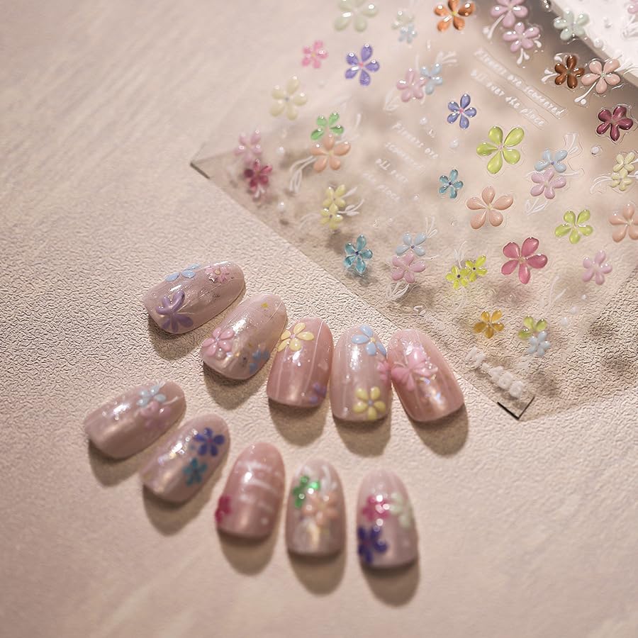 1 Sheet Flower Nail Stickers 5D Embossed Nail Art Stickers Floral Nail Decals Jelly Daisy Floral Nail Design Summer Nail Design Small Floral Nail Supplies Accessories for Women DIY Manicure Decoration - style: jelly flower