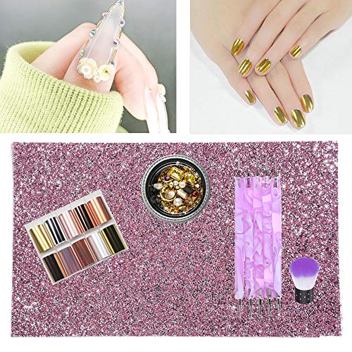 EBANKU Shiny Nail Art Table Mat, Foldable Nail Art Hand Pad - color: Reddish Brown
