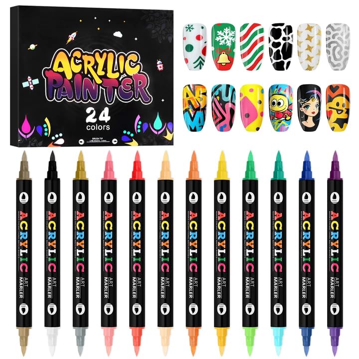 Kalolary 24 Color Nail Art Markers Set 3D Nail Art Pens Point Nail - color: 24 Color_B