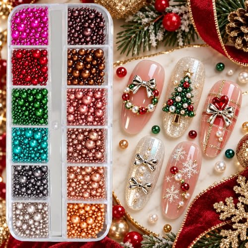 1 Box 12 Colors Cute Christmas Bedazzling Kit Xmas Nail Charms and Gems - color: Mix Colorful Christmas