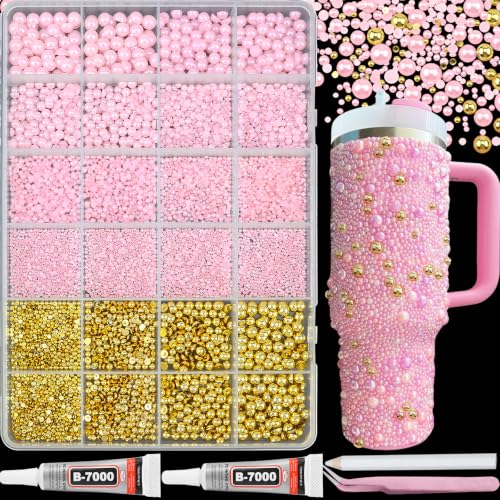 Pink Bedazzling Kit Flatback Pearls Gold Bedazzling Gems for Crafts - color: 09-Colorful