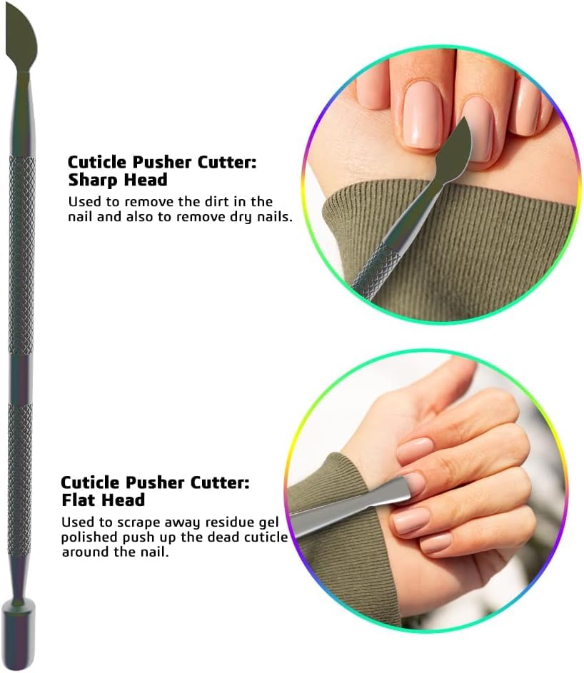 Professional Cuticle Trimmer & Nippers, Stainless Steel Nail Care Tool - color: Multi-colored Nipper With Pusher - Pack 1