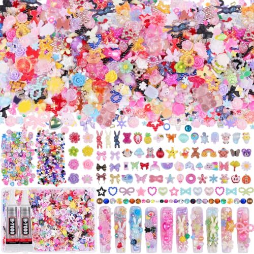 2000Pcs Junk 3D Nail Charms Bulk Y2k Cute Nail Gems for Nails Design Kit - color: Multicolor