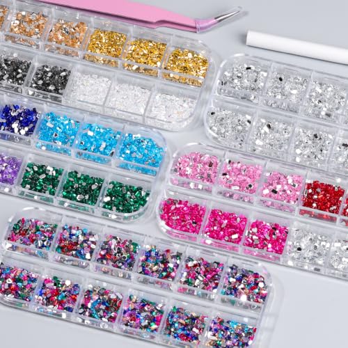 9000Pcs Mini Colorful Rhinestones for Nails Art Flatback Crystal Nail Gems - color: Mini-Multishape