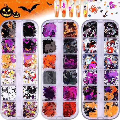 EBANKU Halloween Nail Glitter 3 Boxes Halloween Confetti Pumpkin Ghost - color: Halloween - 3P B