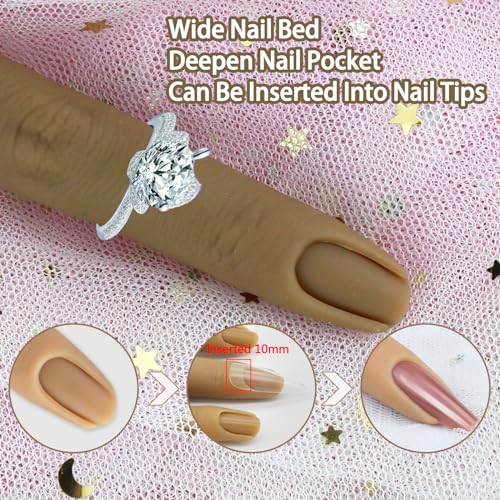 Silicone Fake Finger to Practice Fake Nails, Bendable Nail Practice Fingers Hand, Silicone Practice Fingers for Acrylic Nails,Life Size Nail Training Finger for DIY Nails(Color 2) - color: 2# Silicone Finger