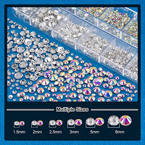 Nail Art Rhinestone Glue Gel&Flatback Gems Accessories Kit, 1 Tube of 15ml Rhinestone Gel Glue(UV/LED Needed)+1 Box of Flat-Back Round Glass Crystal AB&Clear Gemstones with Pickup Pencil and Tweezer - color: 01 AB&Clear, size: 1 pack