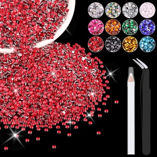 12000PCS 2mm Resin Rhinestones Bulk for Crafting (Red), Flatback Bedazzling Crystals for Crafts DIY Nail Decoration, Gems Charms for Tumbler Shoes Clothing Fabric with Pickup Pen and Tweezers - color: B06 Resin Rhinestones (Red), size: 2mm