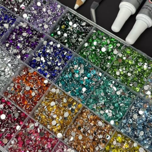 Nail Art Rhinestones Kit Nail Gems Ab Flatback Rhinestones Gems Stones (24 Grid 3mm) - color: 24 Grid 3mm
