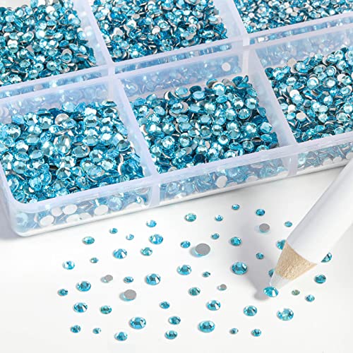 Beadsland Flatback Rhinestones, Aquamarine, 7200pcs Mixed 6 Sizes - color: Aquamarine