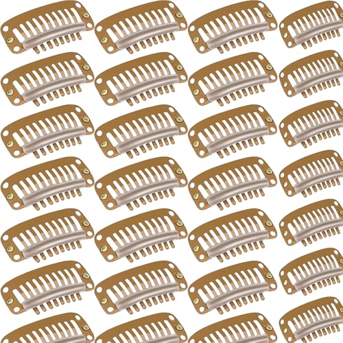 WILLBOND 30 Pcs Wig Clips Hair Extensions, 9-Teeth 32 Mm, Light Brown - color: Light Brown