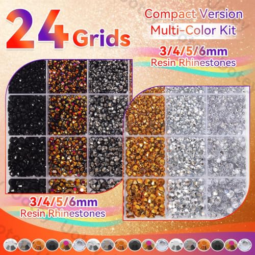 24 Grids Rhinestones Bedazzling Kit, Black Gold Silver Gems for Crafts DIY - color: S10