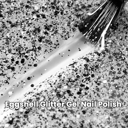 MAYCHAO 15ML Eggshell Glitter Gel Nail Polish 1Pc Easter Black Glitter Gel Polish Soak off Gel Polish Nail Art Manicure Salon DIY at Home, 0.5 OZ - color: Eggshell Glitter