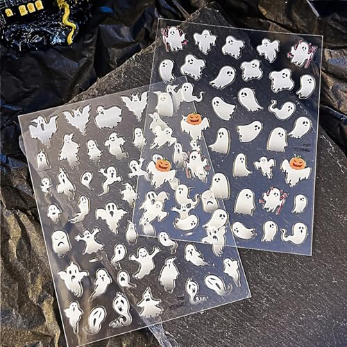 Halloween Nail Stickers for Nail Art Scary Ghost Nail Art Stickers Holiday Cute 5D Embossed White Nail Decals Self-Adhesive Nails Supply Manicure Sliders for Nails Decoration - color: Halloween Style3