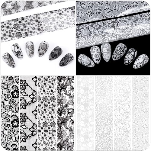 SmallCat 20 Pcs Lace Nails Stickers, 7.87×0.98 Inch, Black White - color: Black, White, (20×2.3cm), Style 2