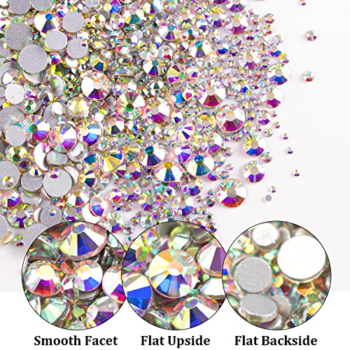 One Pack 2000 Pcs of Flatback Round AB Crystal Rhinestones 6 Sizes (1.5-6 mm) with Nail Art Rhinestone Picker Pencil and Tweezer for DIY and Salon Use - color: 1 Pack - AB