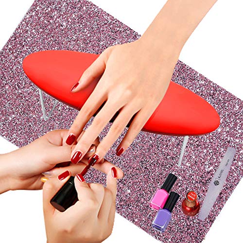 EBANKU Shiny Nail Art Table Mat, Foldable Nail Art Hand Pad - color: Reddish Brown