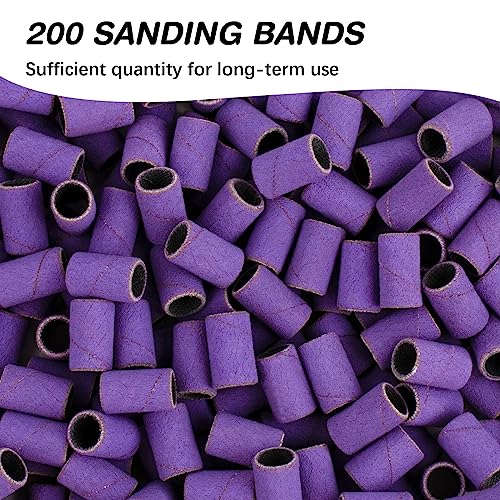 Sanding Bands for Nail Drill 240 Grit Extreme Fine Nail Sanding Bands 200Pcs Purple Professional Sanding Bands and 2Pcs Nail Drill Bits for Manicures and Pedicure - color: purple, size: 240 grit