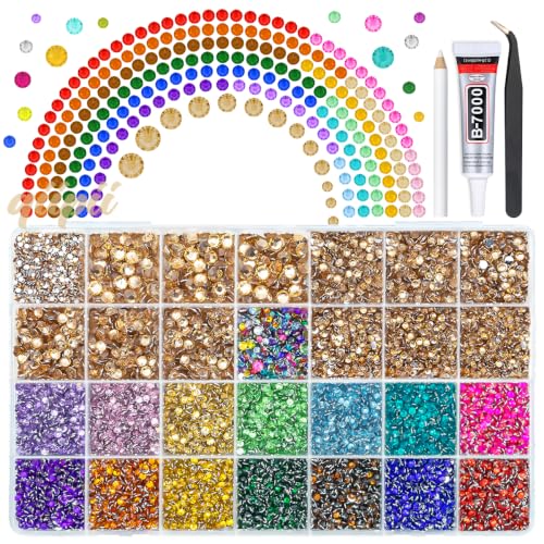 qiipii 28Grids 2-6mm Champagne Golden Resin Rhinestones w Glue for Crafting - color: Champagne, size: Crystal