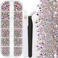 One Pack 2000 Pcs of Flatback Round AB Crystal Rhinestones 6 Sizes (1.5-6 mm) with Nail Art Rhinestone Picker Pencil and Tweezer for DIY and Salon Use - color: 1 Pack - AB