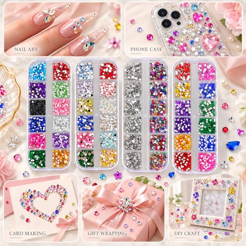 4Boxes-48Girds 4000Pcs Colorful Rhinestones Nail Charms Set for DIY Design - color: Colorful