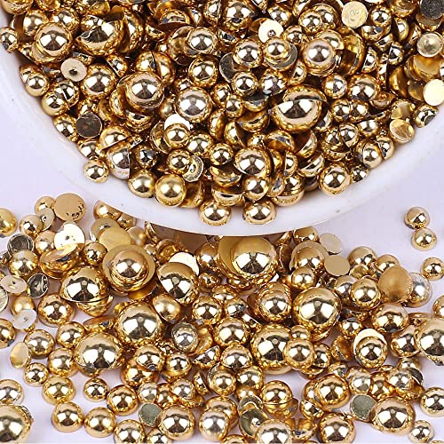 RODAKY 2000Pcs AB Gold Half Pearls for Crafts,Flatback Half Round Pearl for Nails,6 Sizes AB Gold Pearl Beads Rhinestones for Nails Art Design DIY Crafts Jewelry Making Clothe Shoes Decoration - color: Gold AB