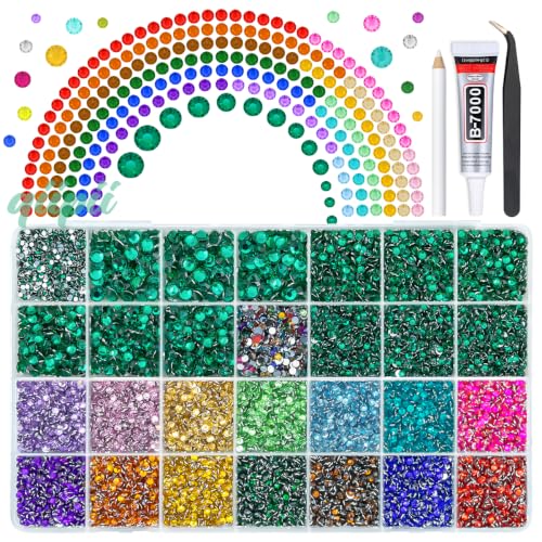 qiipii 28 Grids 2mm-6mm Jade Green Resin Rhinestones w Glue for Bedazzling - color: Aqua/Jade Green, size: Crystal