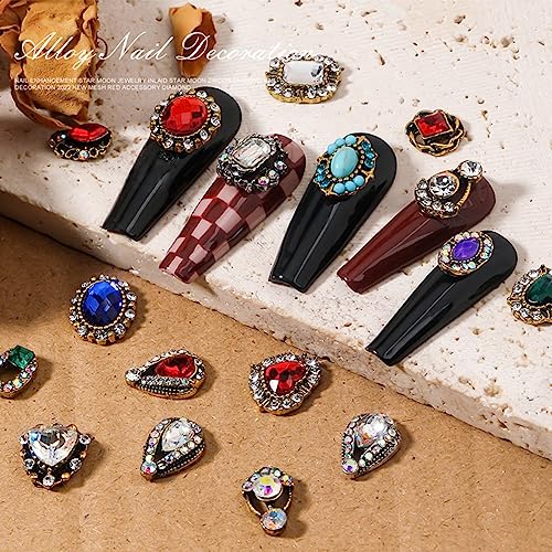 24 Pcs Retro Gold Nail Charms, qiipii 12 Pair 3D Alloy Luxury Nail Gems Elegant Heart Retro Rhinestones for Nails Golden Nail Crystals Diamonds Stones, Nail Art Supplies for Nails Decoration Crafts - color: Luxury Charms - Retro(A), size: 1 Box