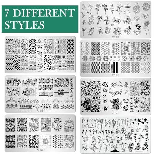 AddFavor Nail Stamping Plate Kit with Nail Stamp and Scraper, 6pcs Leaves Flower Nail Stamper Kit for Home Salon Manicure Polish Print Stencils Design Tools - color: Color C