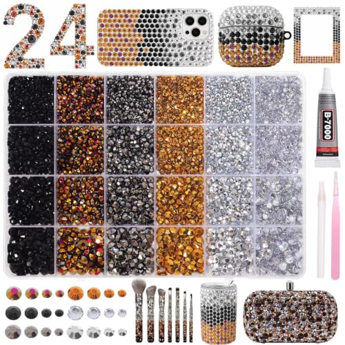 24 Grids Rhinestones Bedazzling Kit, Black Gold Silver Gems for Crafts DIY - color: S10
