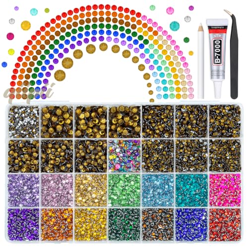 qiipii 28Grids 2mm-6mm Amber Brown Resin Rhinestones w Glue for Bedazzling - color: Amber Brown, size: Crystal