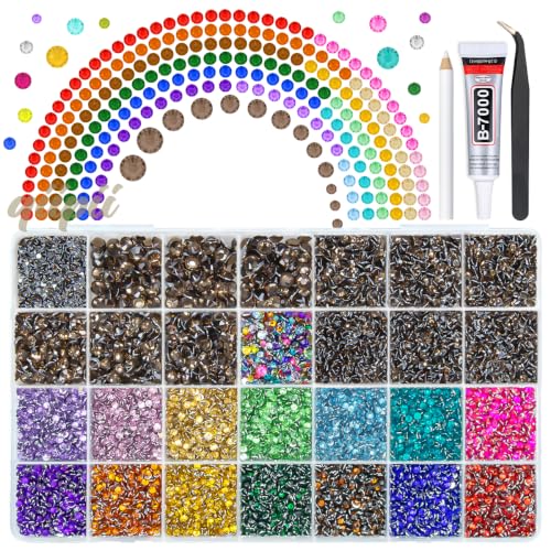 qiipii 28Grids 2mm-6mm Brown Coffee Resin Rhinestones w Glue for Bedazzling - color: Black/Coffee, size: Crystal