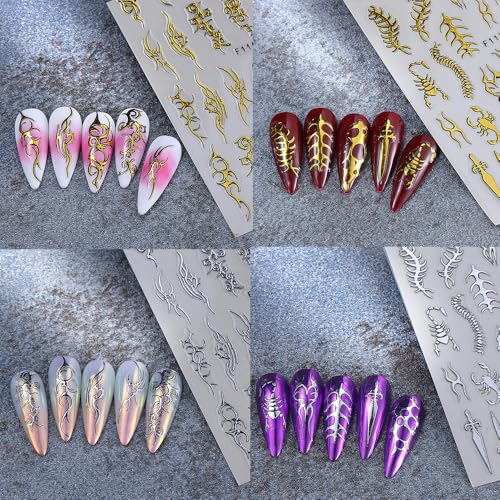 5 Sheets Gothic Nail Stickers for Nail Art, 3D Self-Adhesive Nail Decals - color: Goth-a