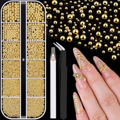 1-3MM Small Nail Beads Metal Caviar Beads Gold Nail Charms and Gems Ball - color: 13 Small Gold Nail Beads