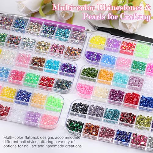 6 Boxes Resin Rhinestones for Bedazzling Kit, 3mm Mixed-Color Jelly Clear AB Rhinestones Flatback Small Pearls Accessories with Tweezers and Brush for Crafting Nail Art DIY Cap Tumblers Face Makeup - color: Mixed-Color - 3mm