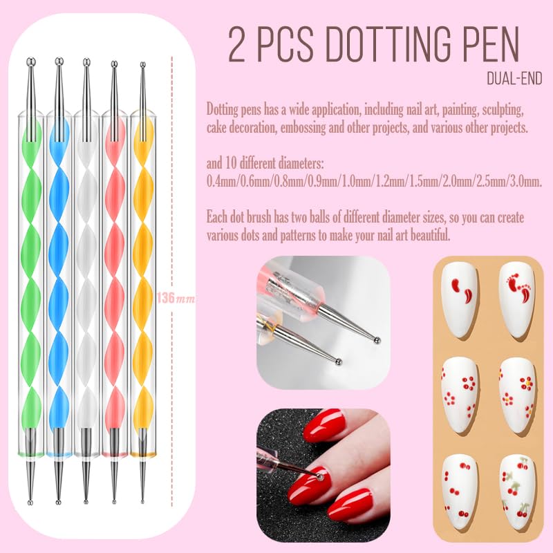 KINGMAS 29PCS Nail Art Brushes Nail Dotting Tools Resin Palette Kit