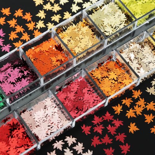Fall Maple Leaf Nail Glitter Sequins Autumn Holographic Leaf Flakes 1 Box - color: W24