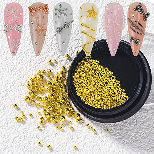 Nail Art Beads - Multiple Sizes, 6 Boxes, Gold, Silver, Rose, Gold, AB Nail Bubble Caviar Beads for Nail Art - color: Nail Beads