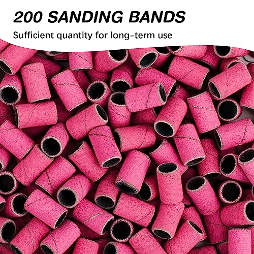 Sanding Bands for Nail Drill 240 Grit Extreme Fine Nail Sanding Bands 200Pcs Pink Professional Sanding Bands and 2Pcs Nail Drill Bits for Manicures and Pedicure - color: pink, size: 240 grit